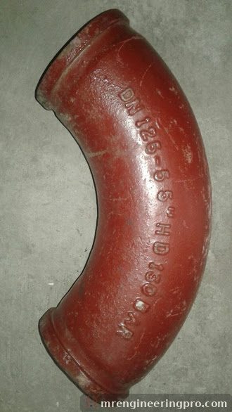 DN125 90 degree heavy-duty bend for boom placer, 130 bar rating cast into the body