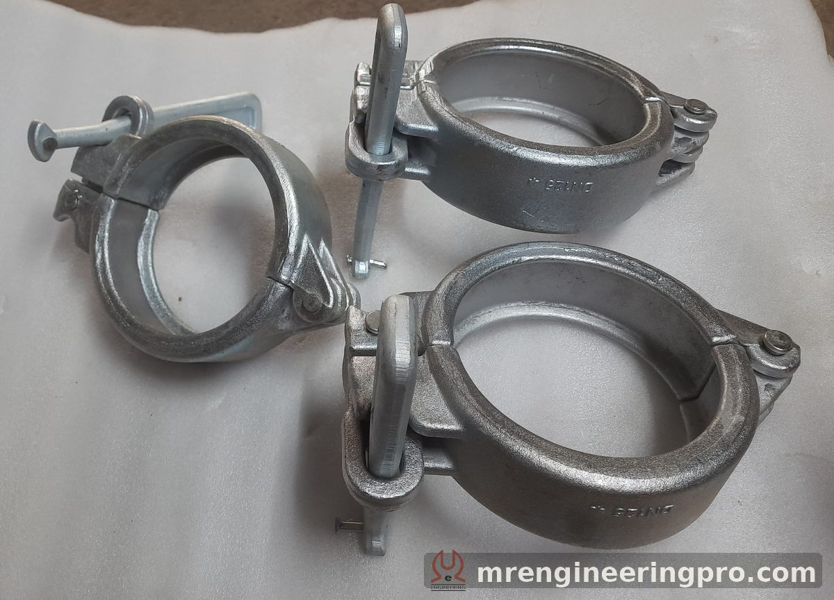 DN125 Schwing-type wedge clamps with wedges and links, galvanised, made by M. R. Engineering Ahmedabad